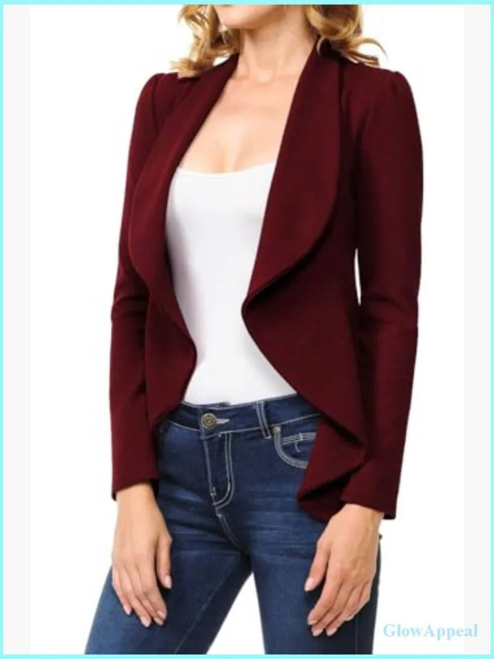 Long Sleeve Draped Open Front Lightweight Blazer Regular Fit S-3XL